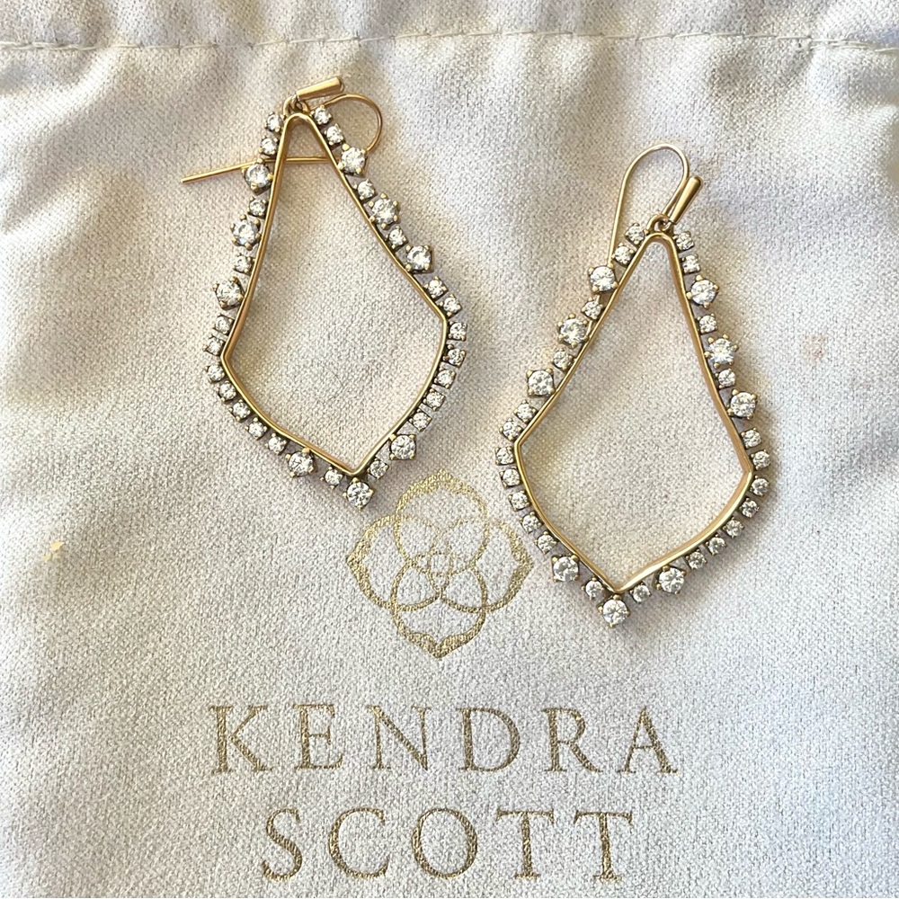Kendra Scott Sophee Crystal Vintage Gold Frame Drop Hoop Earrings NWT